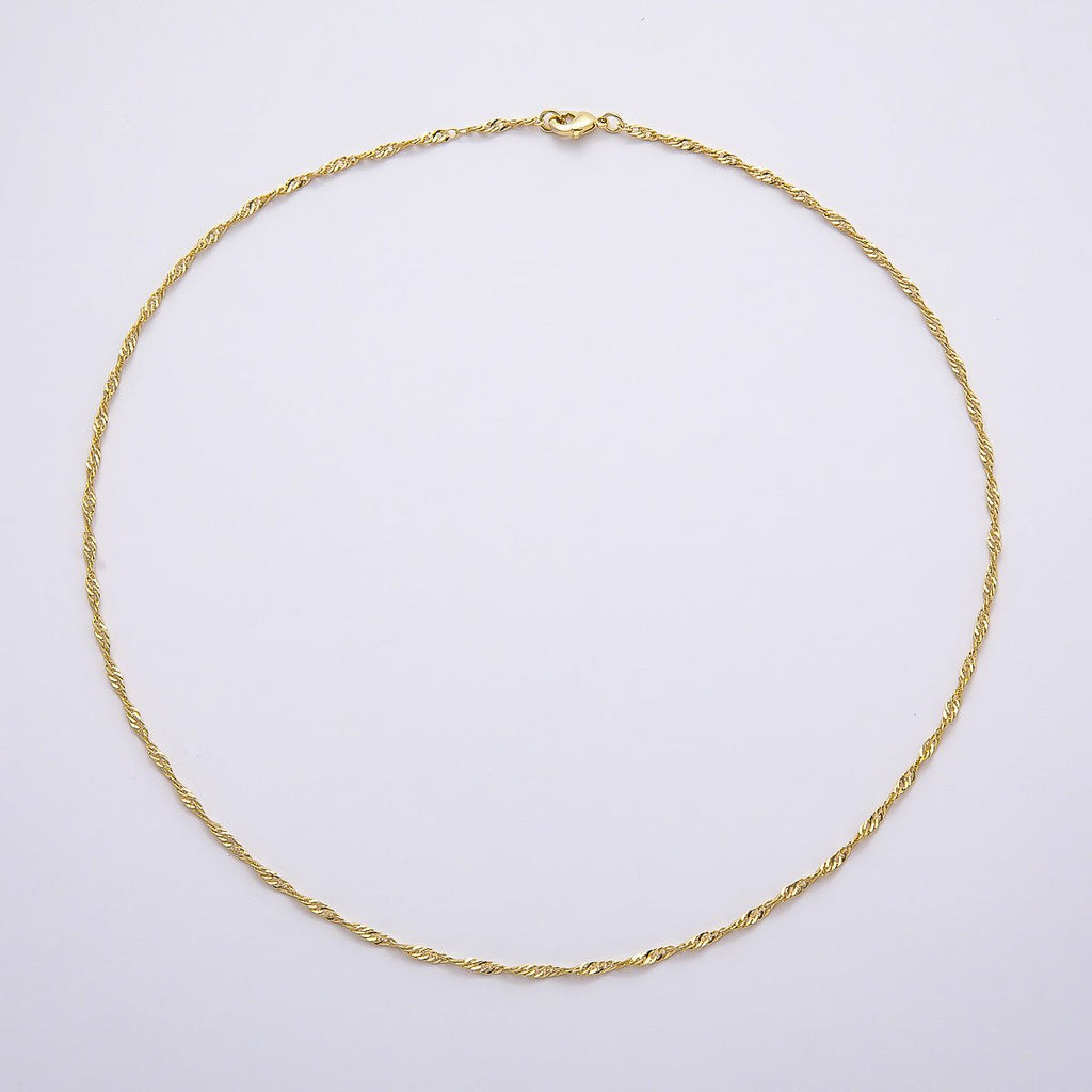 16K Gold Filled 2mm Twisted Singapore Chain 18 Inch Necklace