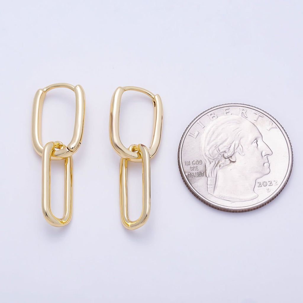 16K Gold Filled 30mm Minimalist Paperclip Oblong Chain Link Drop Hoop