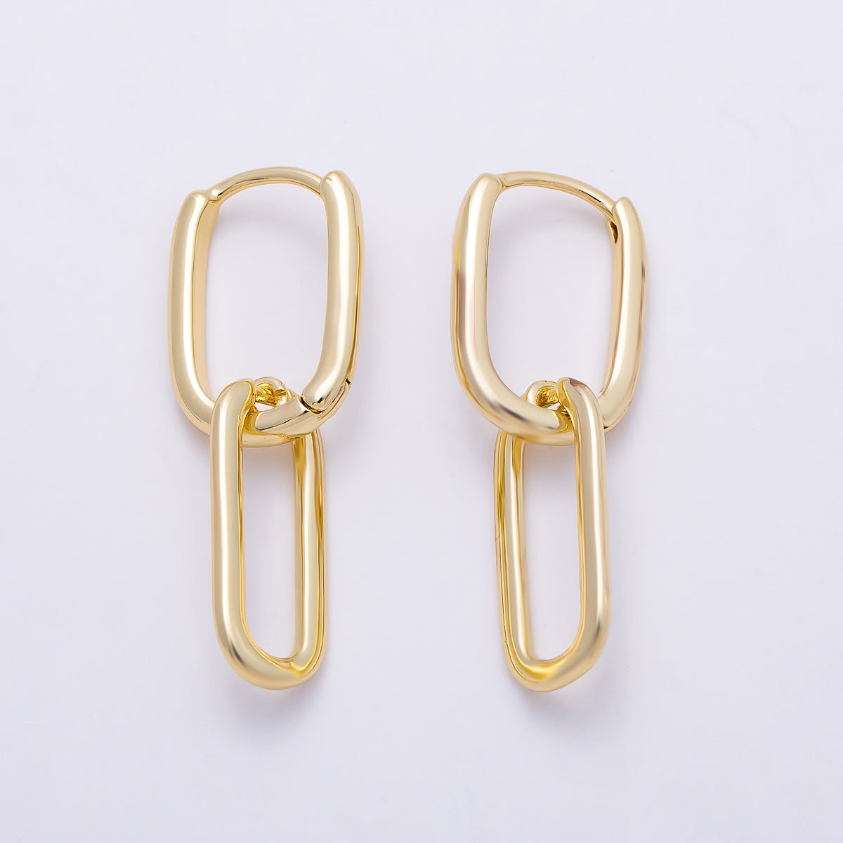 16K Gold Filled 30mm Minimalist Paperclip Oblong Chain Link Drop Hoop