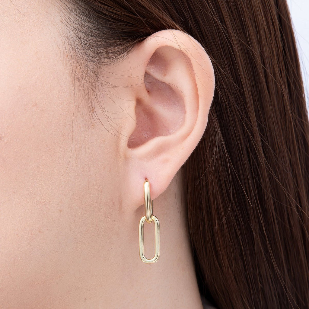 16K Gold Filled 30mm Minimalist Paperclip Oblong Chain Link Drop Hoop