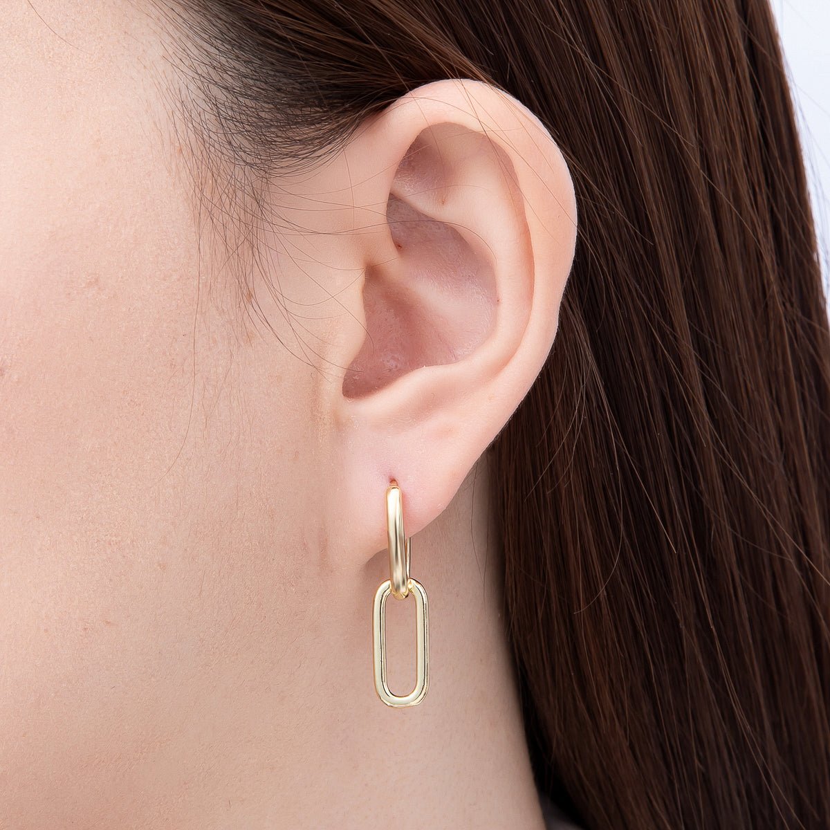 16K Gold Filled 30mm Minimalist Paperclip Oblong Chain Link Drop Hoop