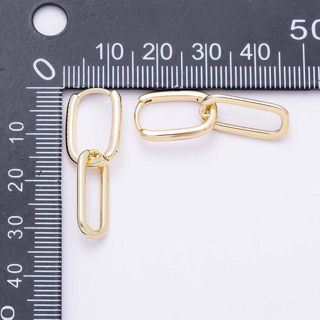 16K Gold Filled 30mm Minimalist Paperclip Oblong Chain Link Drop Hoop