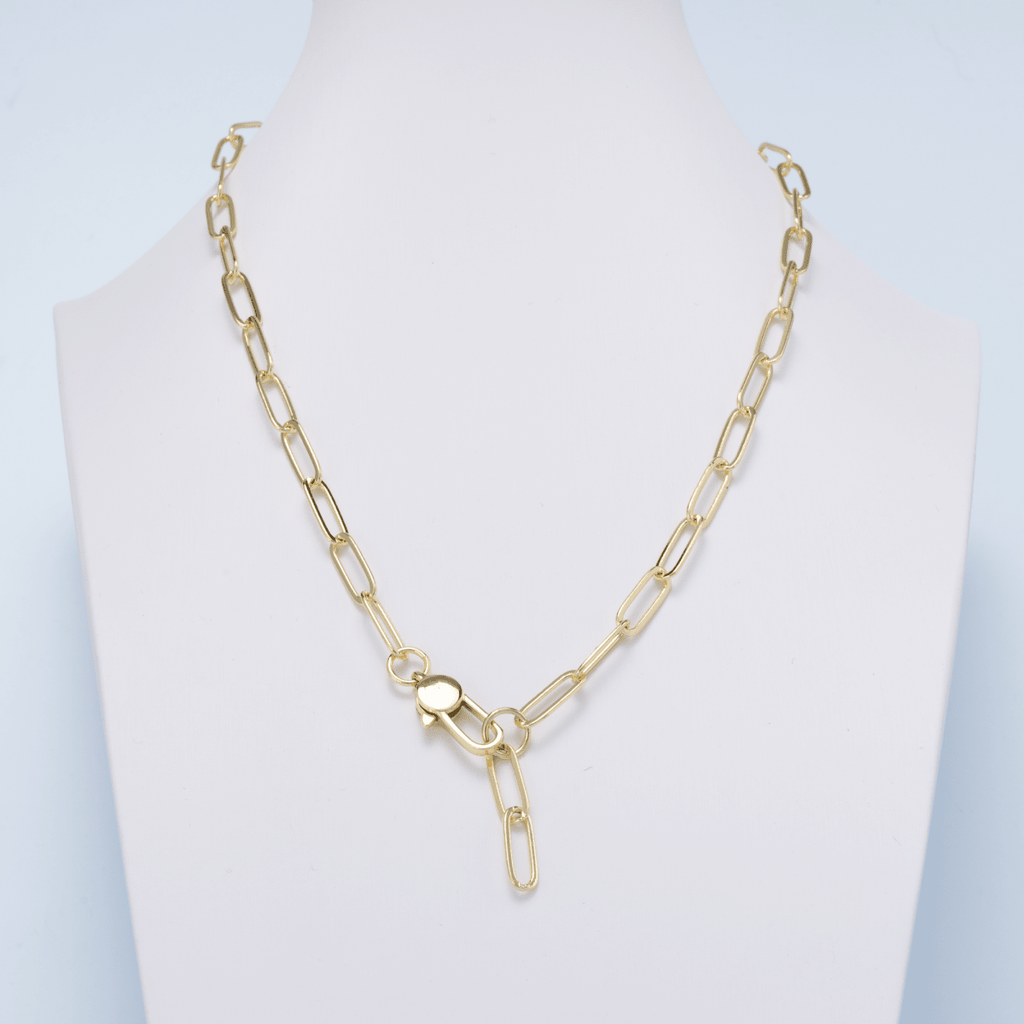16K Gold Filled 5mm Minimalist Paperclip Lariat Chain 17 Inch Necklace
