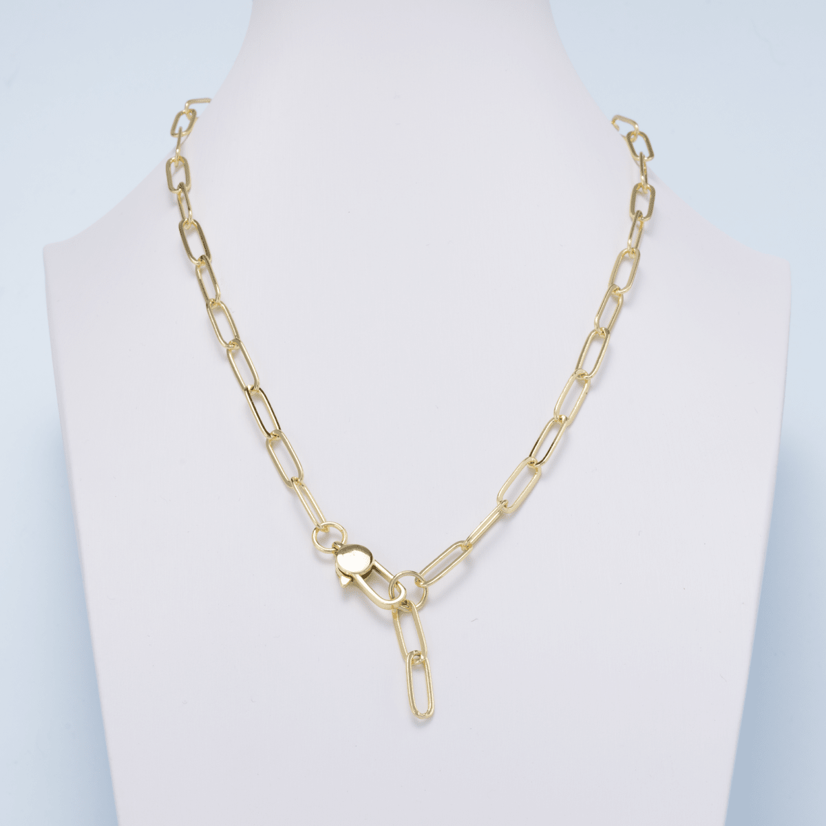 16K Gold Filled 5mm Minimalist Paperclip Lariat Chain 17 Inch Necklace