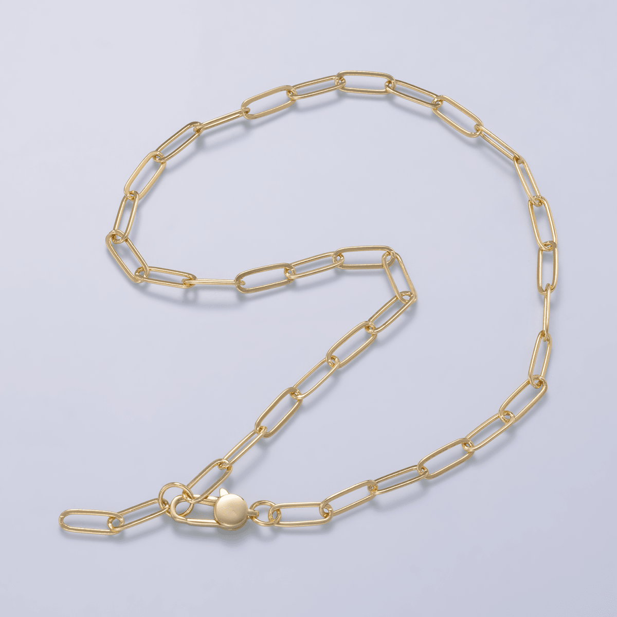 16K Gold Filled 5mm Minimalist Paperclip Lariat Chain 17 Inch Necklace