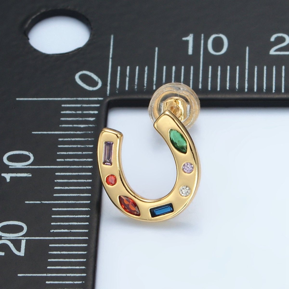 16K Gold Filled Multicolor CZ Horseshoe Stud Earrings