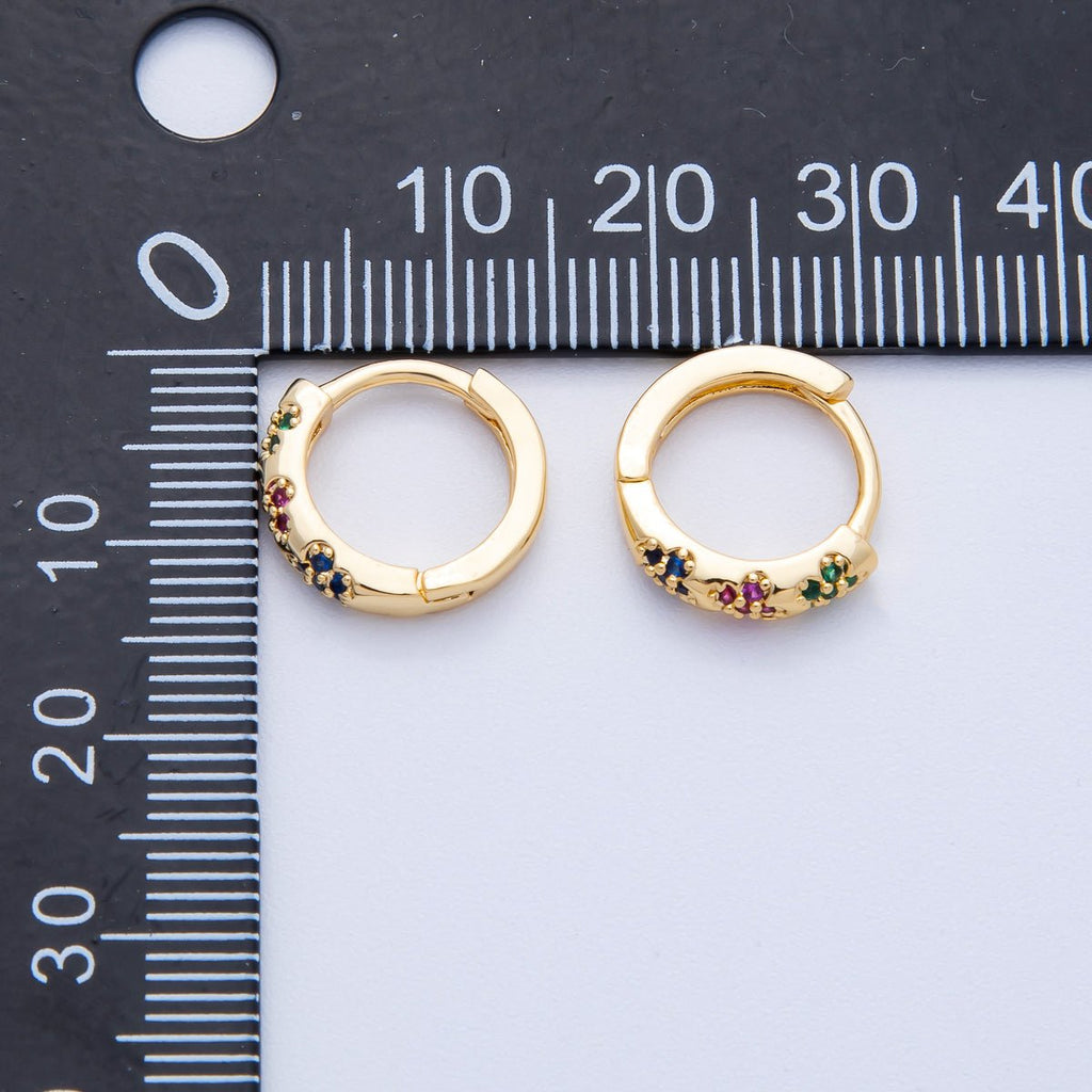 18K Gold Filled 13mm Multicolor Micro Paved CZ Flower Huggie Earrings
