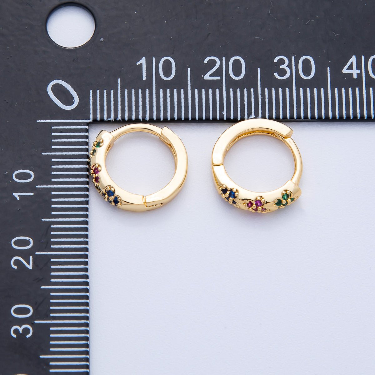 18K Gold Filled 13mm Multicolor Micro Paved CZ Flower Huggie Earrings