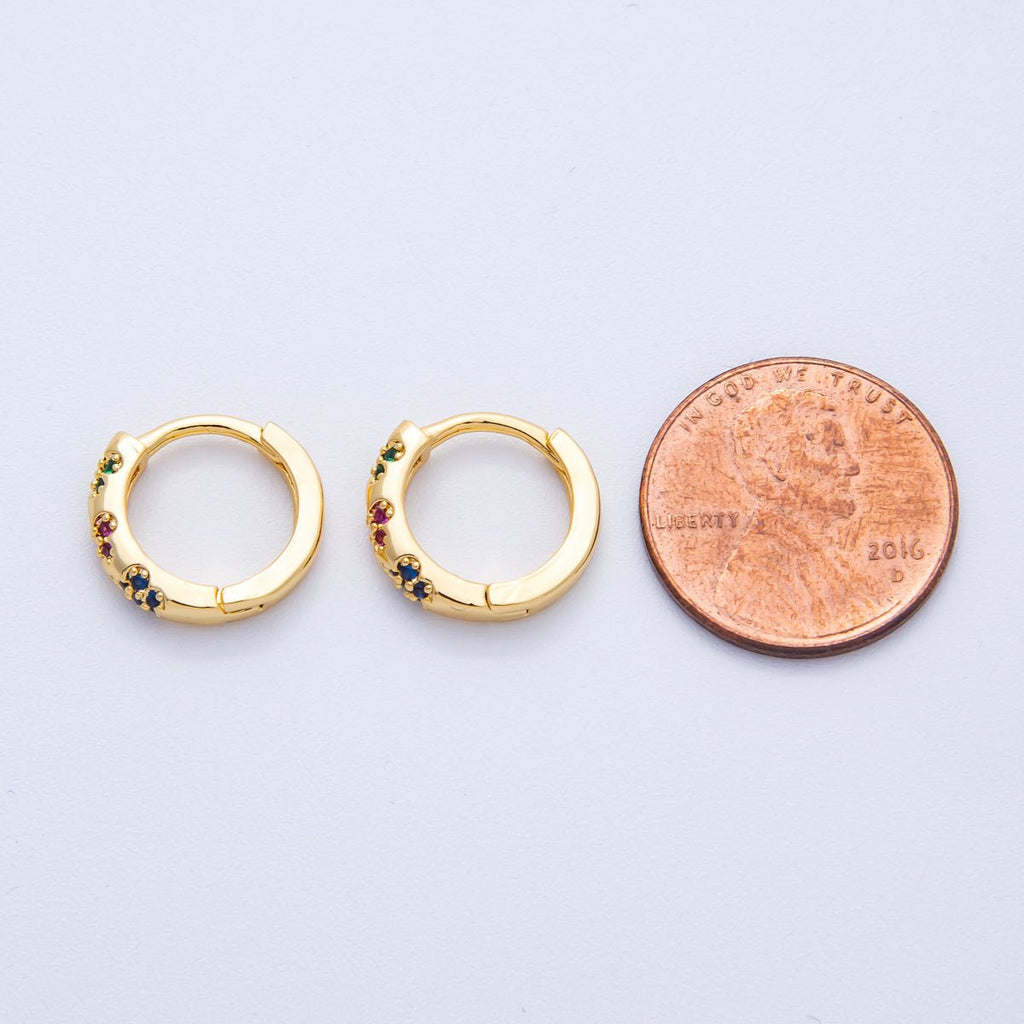 18K Gold Filled 13mm Multicolor Micro Paved CZ Flower Huggie Earrings