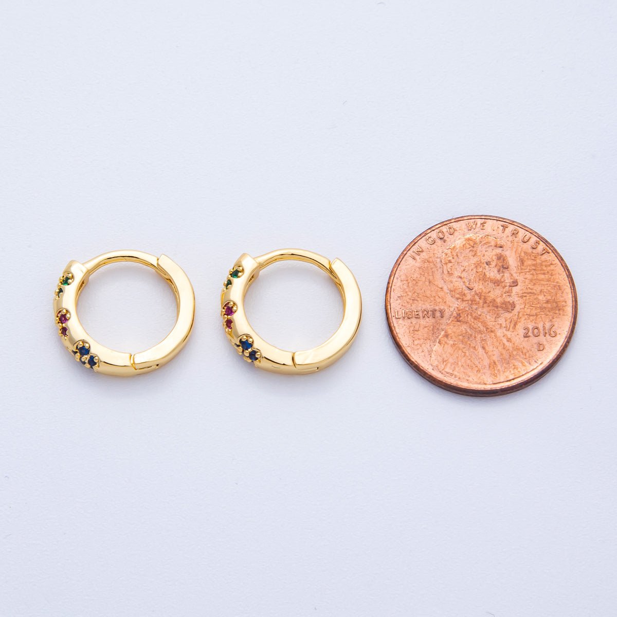 18K Gold Filled 13mm Multicolor Micro Paved CZ Flower Huggie Earrings