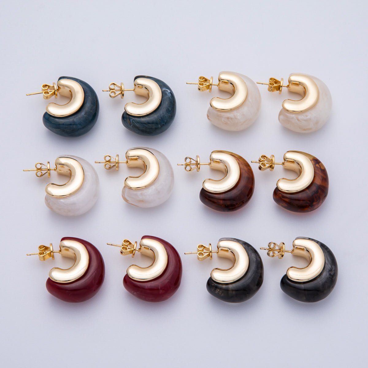 18K Gold Filled 24mm Resin C-Shaped Hoop Earrings | Earrings-00287 ~ Earrings-00292