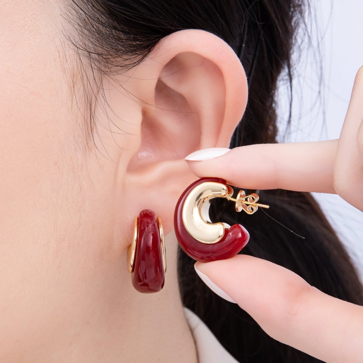 18K Gold Filled 24mm Resin C-Shaped Hoop Earrings | Earrings-00287 ~ Earrings-00292