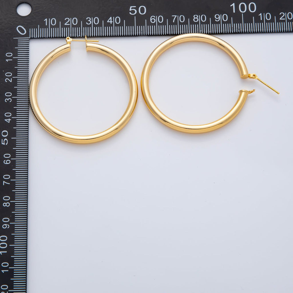 18K Gold Filled 50mm Minimalist Band Latch Hoop Earrings