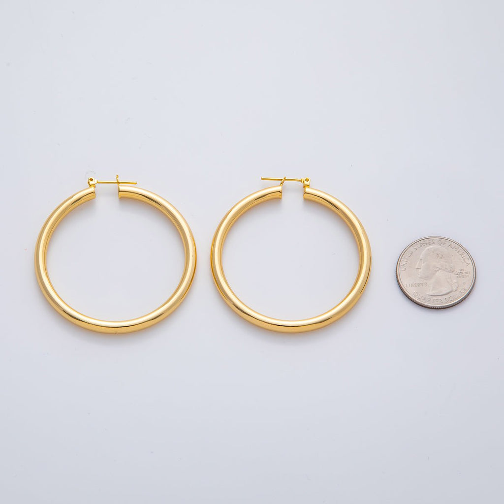 18K Gold Filled 50mm Minimalist Band Latch Hoop Earrings