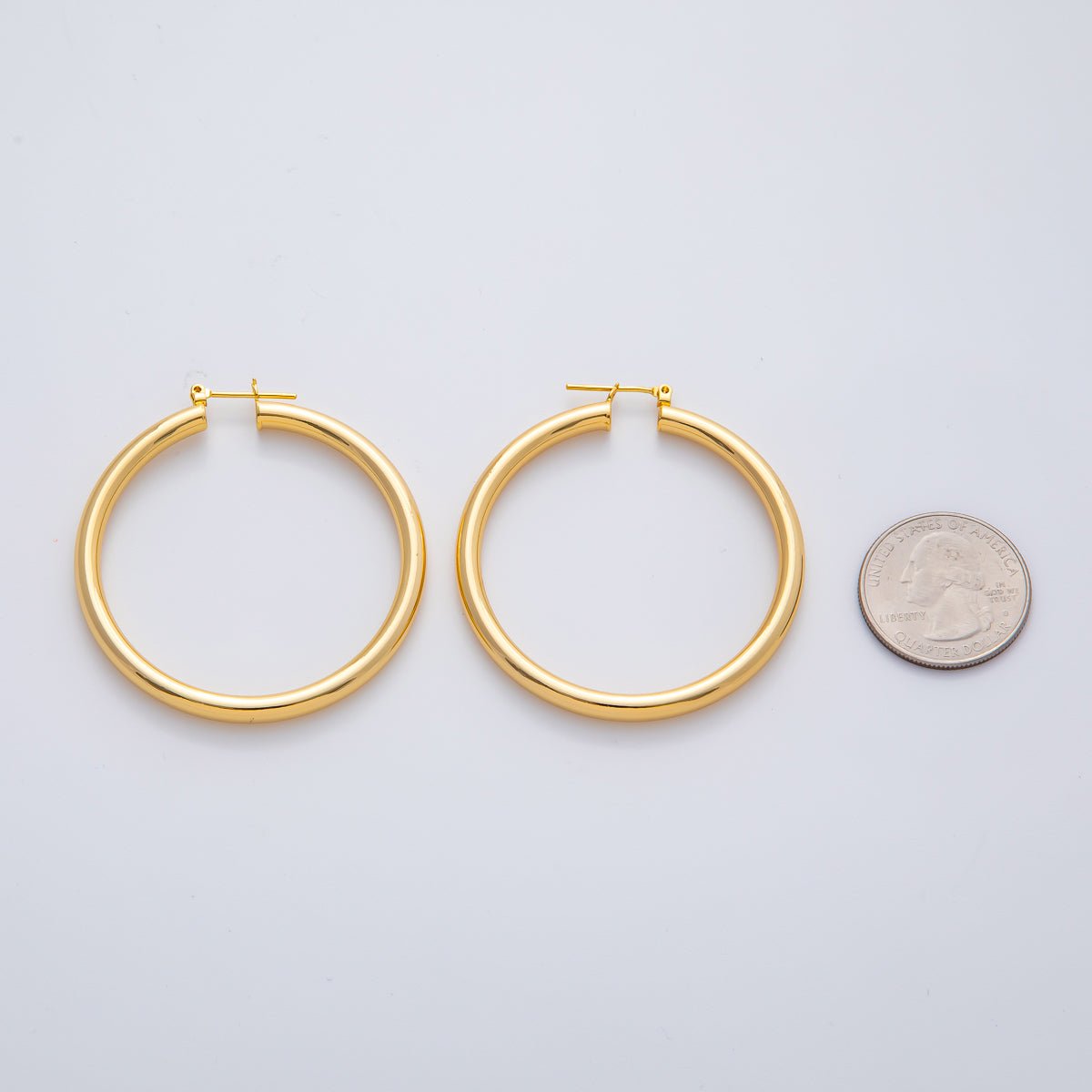 18K Gold Filled 50mm Minimalist Band Latch Hoop Earrings