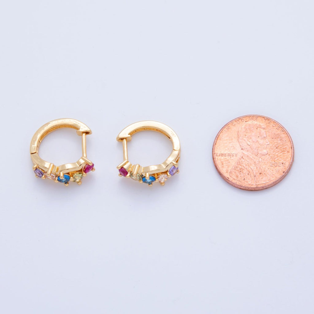18K Gold Filled Multicolor CZ Cluster 15mm Huggie Earrings