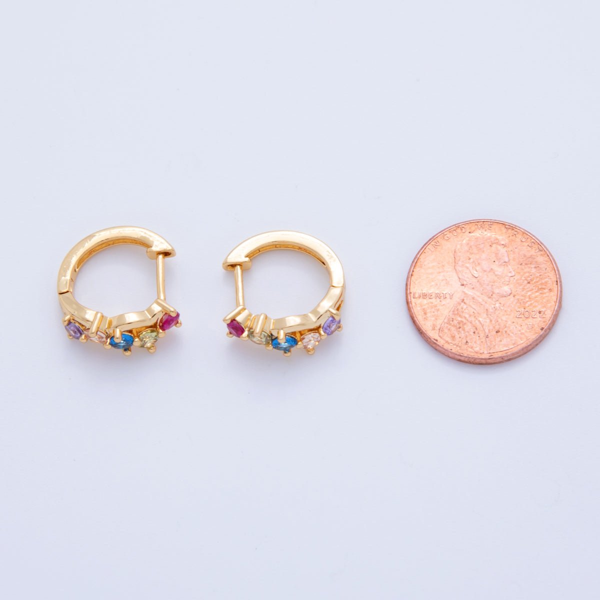 18K Gold Filled Multicolor CZ Cluster 15mm Huggie Earrings