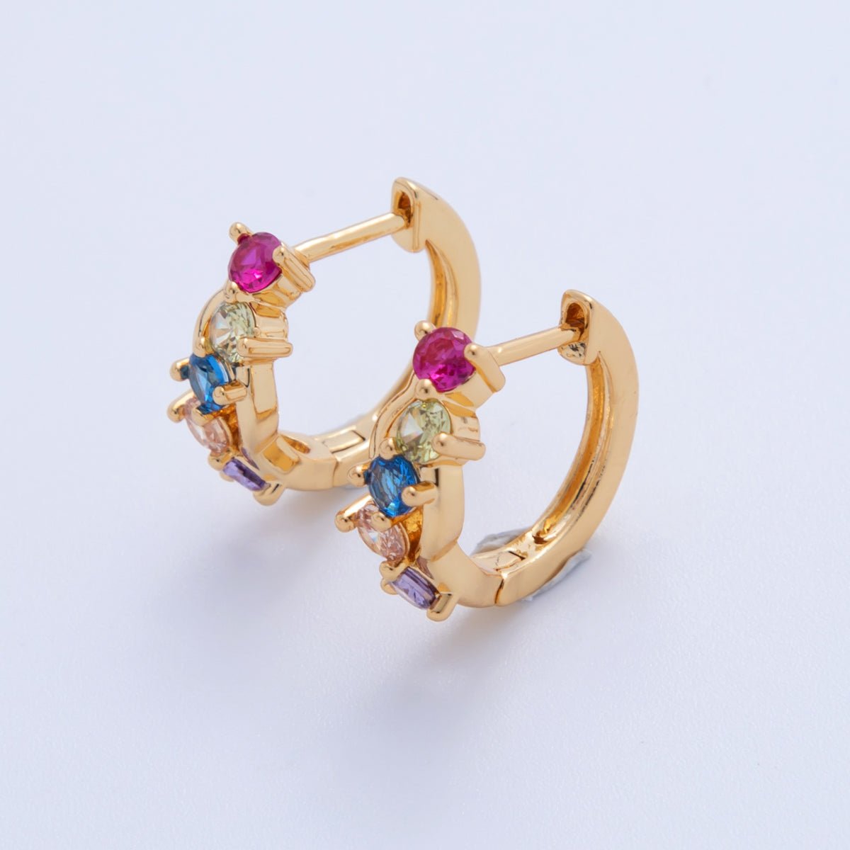 18K Gold Filled Multicolor CZ Cluster 15mm Huggie Earrings