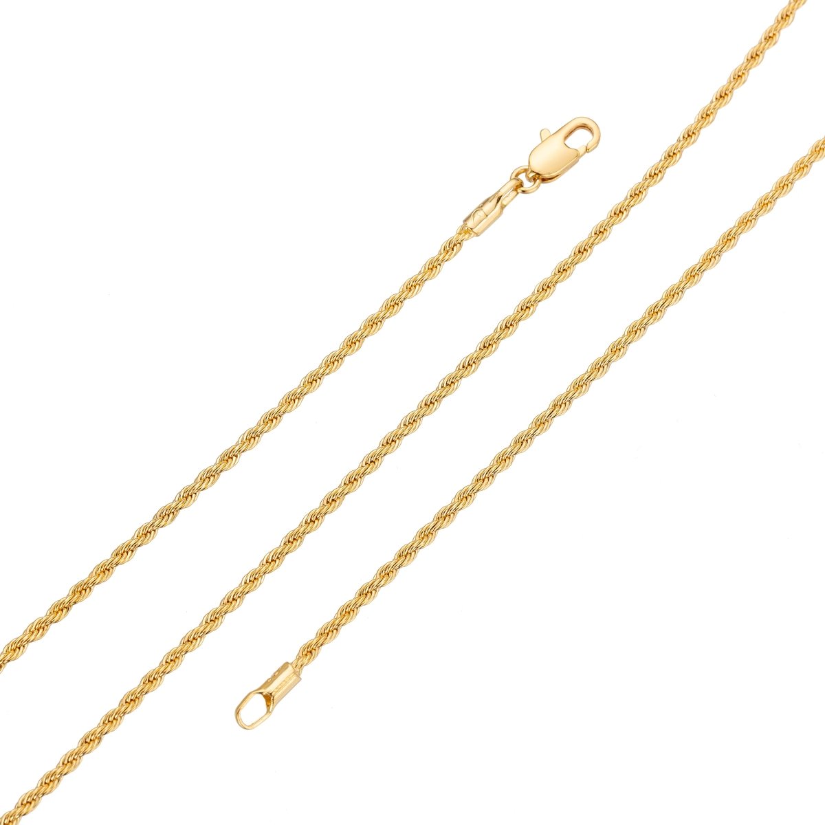 24K Gold Filled Rope Chain Necklace, 23.5 inch Rope Finished Necklace