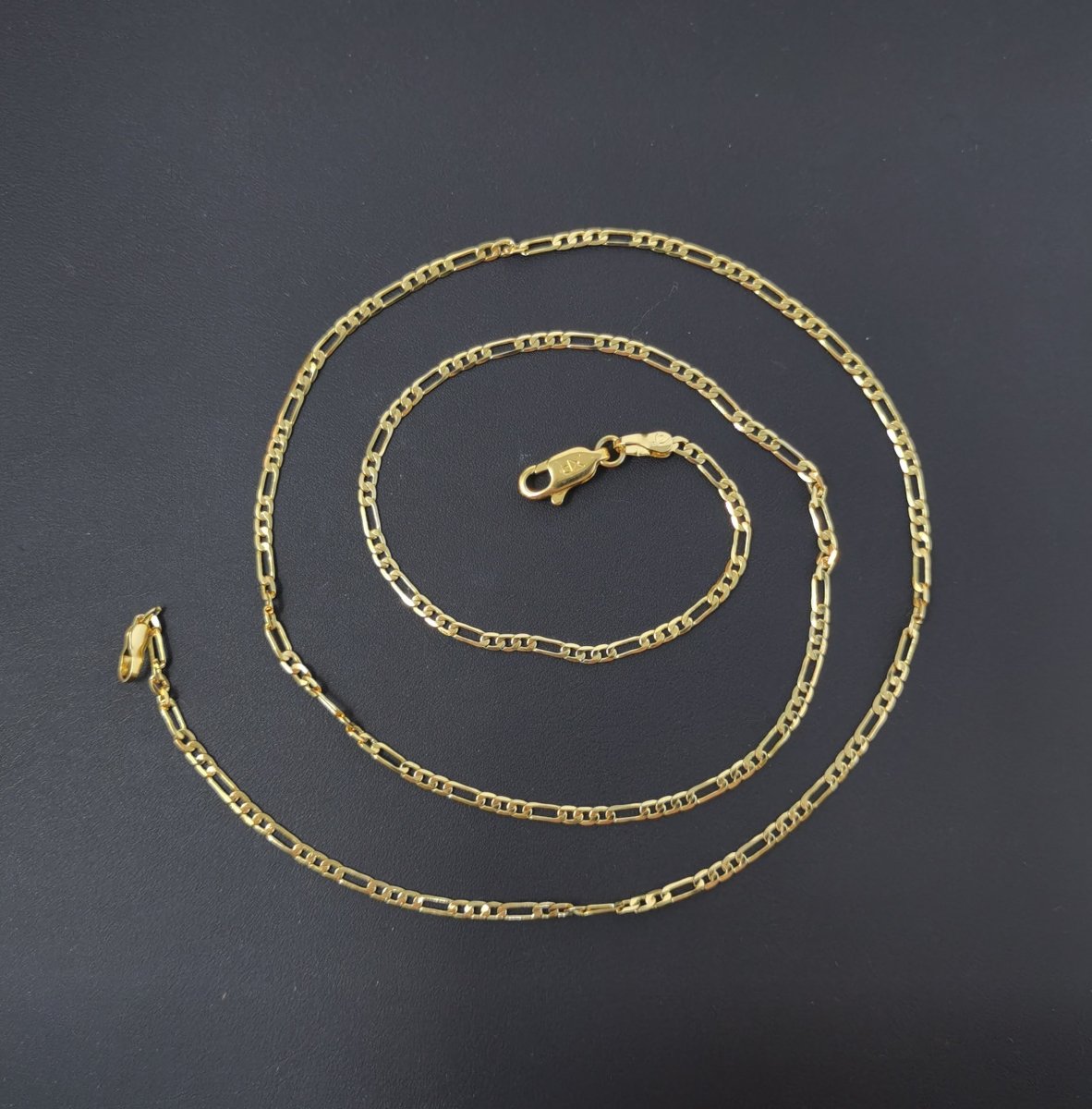 24K Gold Filled 2mm Minimalist Figaro Chain 20 Inch Necklace