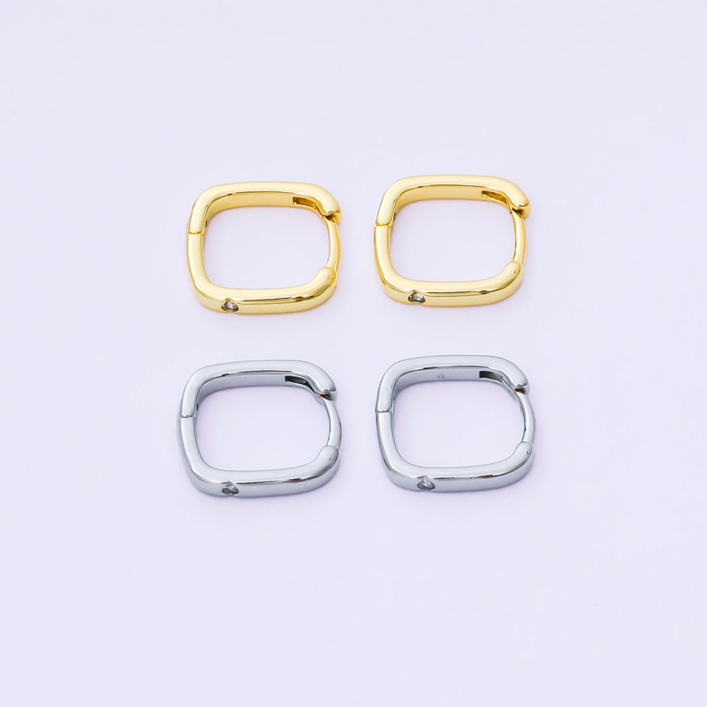 24K Gold Filled 12mm Clear CZ Square Cartilage Huggie Earrings in Gold & Silver