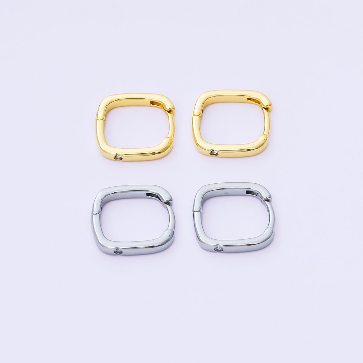 24K Gold Filled 12mm Clear CZ Square Cartilage Huggie Earrings in Gold & Silver