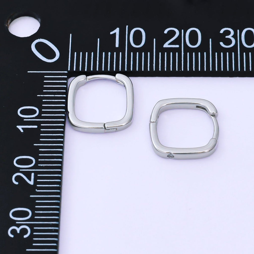 24K Gold Filled 12mm Clear CZ Square Cartilage Huggie Earrings in Gold & Silver