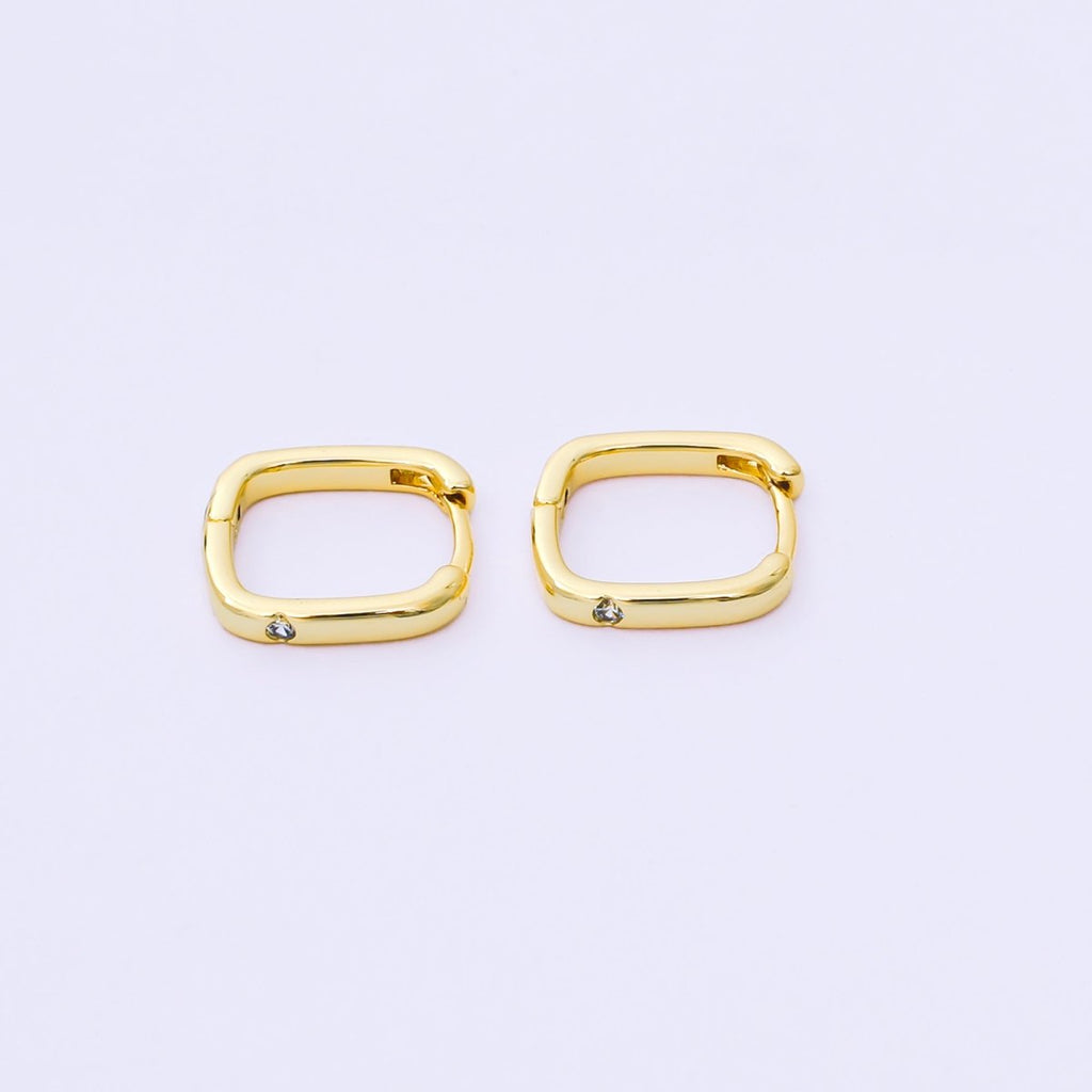24K Gold Filled 12mm Clear CZ Square Cartilage Huggie Earrings in Gold & Silver