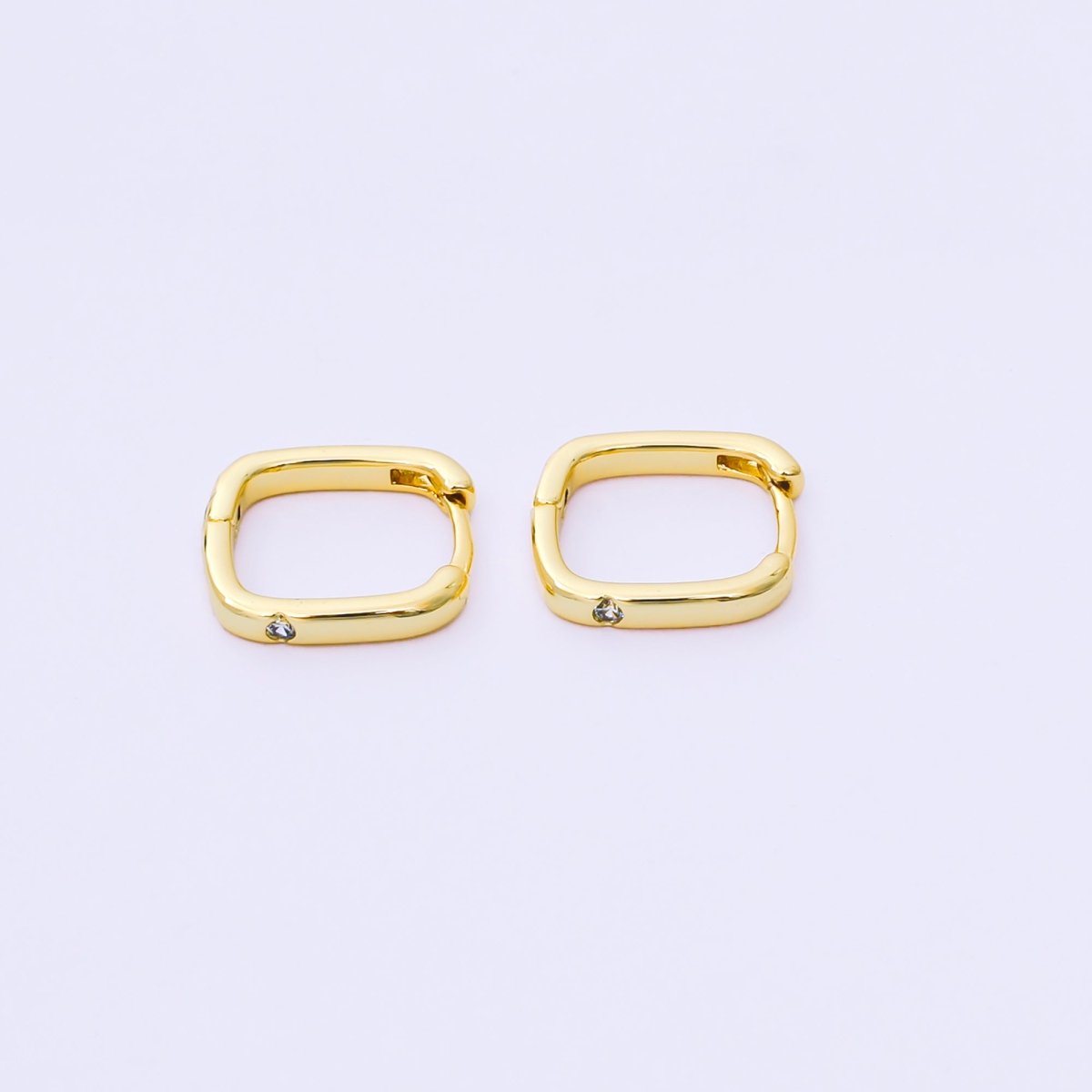 24K Gold Filled 12mm Clear CZ Square Cartilage Huggie Earrings in Gold & Silver