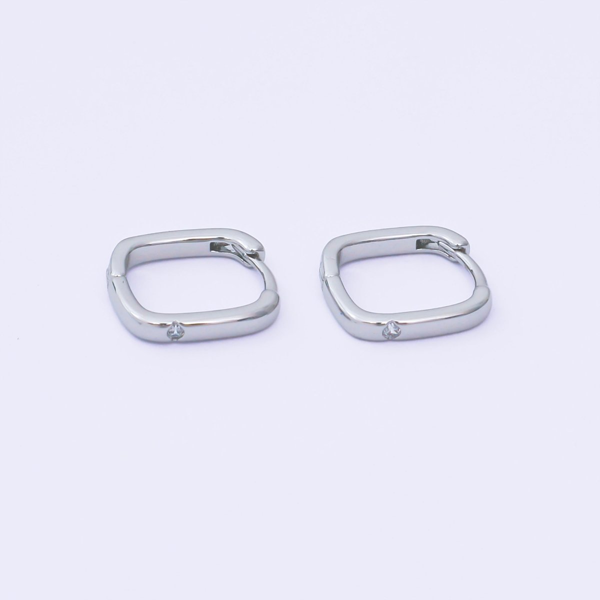 24K Gold Filled 12mm Clear CZ Square Cartilage Huggie Earrings in Gold & Silver