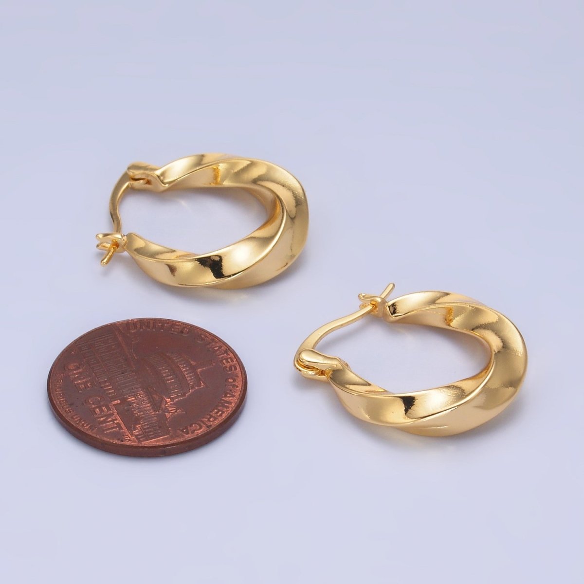24K Gold Filled 20mm Edged Twist Latch Hoop Earrings