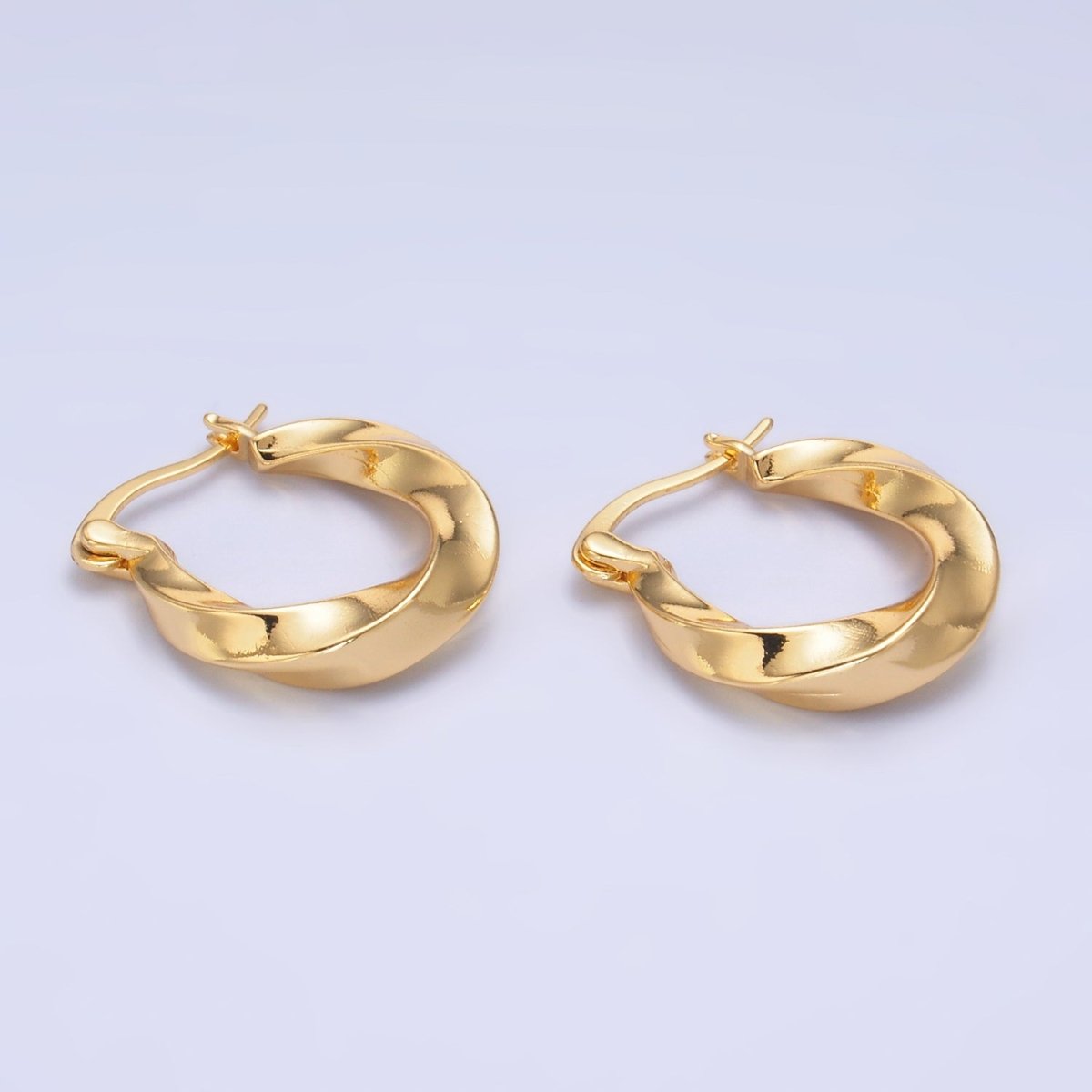 24K Gold Filled 20mm Edged Twist Latch Hoop Earrings