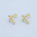 24K Gold Filled Beaded Bubble Cross Stud Earrings