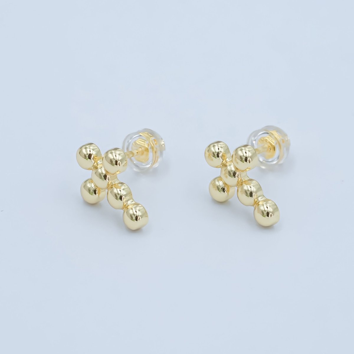 24K Gold Filled Beaded Bubble Cross Stud Earrings