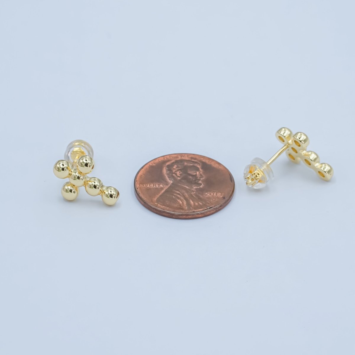 24K Gold Filled Beaded Bubble Cross Stud Earrings