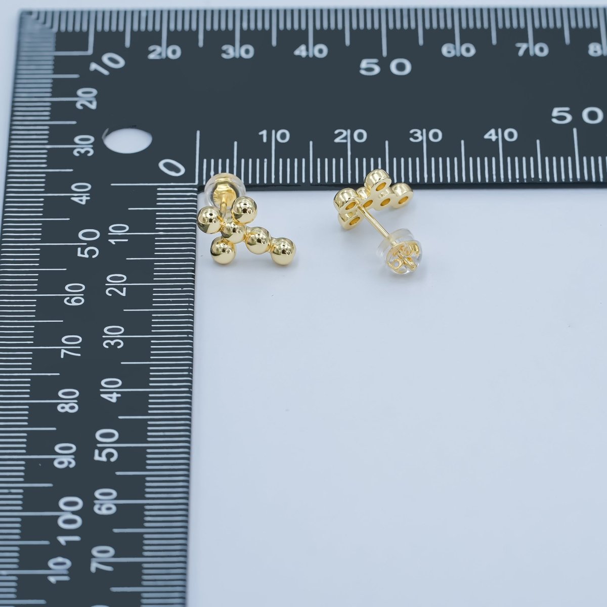 24K Gold Filled Beaded Bubble Cross Stud Earrings
