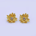 24K Gold Filled 27mm Clear Round CZ Flower Textured Stud Earrings