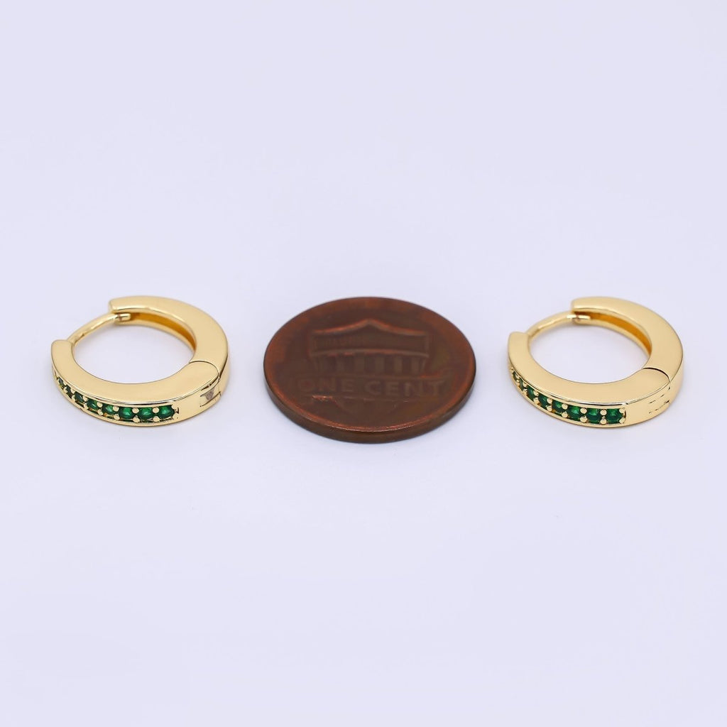 24K Gold Filled Emerald Green Micro Paved CZ Lever Back Hoops Earrings