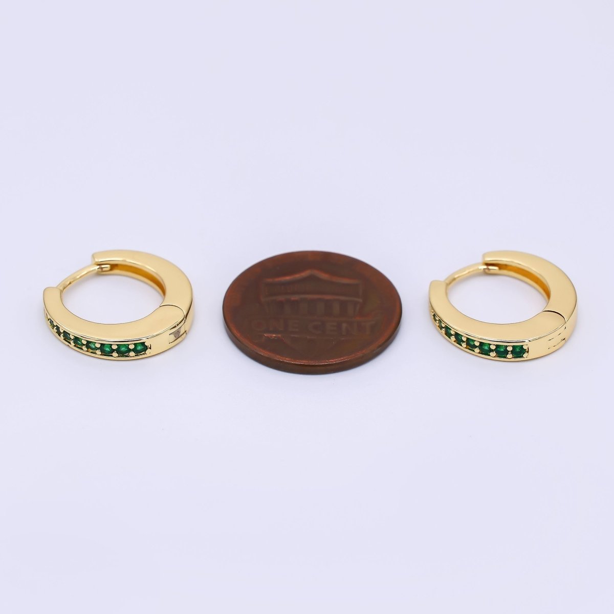 24K Gold Filled Emerald Green Micro Paved CZ Lever Back Hoops Earrings