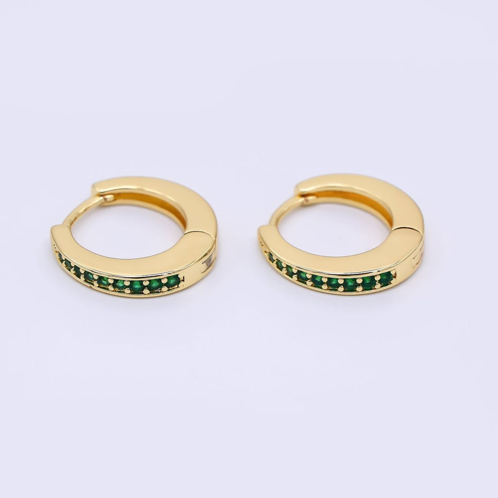 24K Gold Filled Emerald Green Micro Paved CZ Lever Back Hoops Earrings