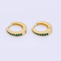24K Gold Filled Emerald Green Micro Paved CZ Lever Back Hoops Earrings