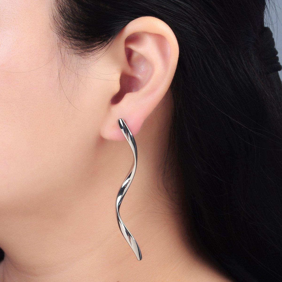 24K Gold Filled 72mm Geometric Wavy Stud Earrings in Gold & Silver