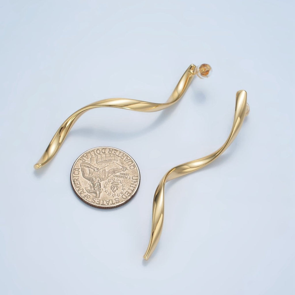 24K Gold Filled 72mm Geometric Wavy Stud Earrings in Gold & Silver