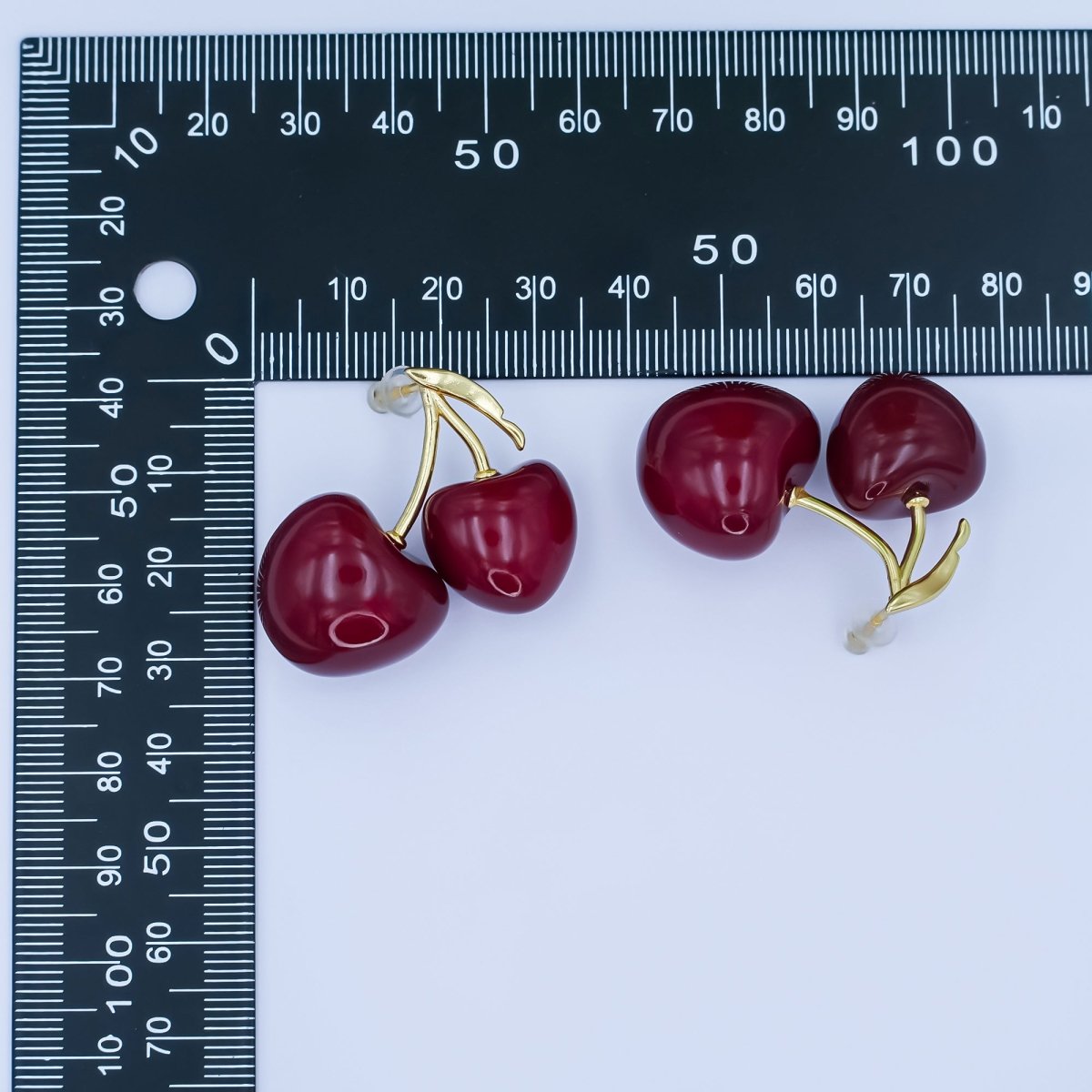 24K Gold Filled Spring Red Cherry Drop Stud Earrings