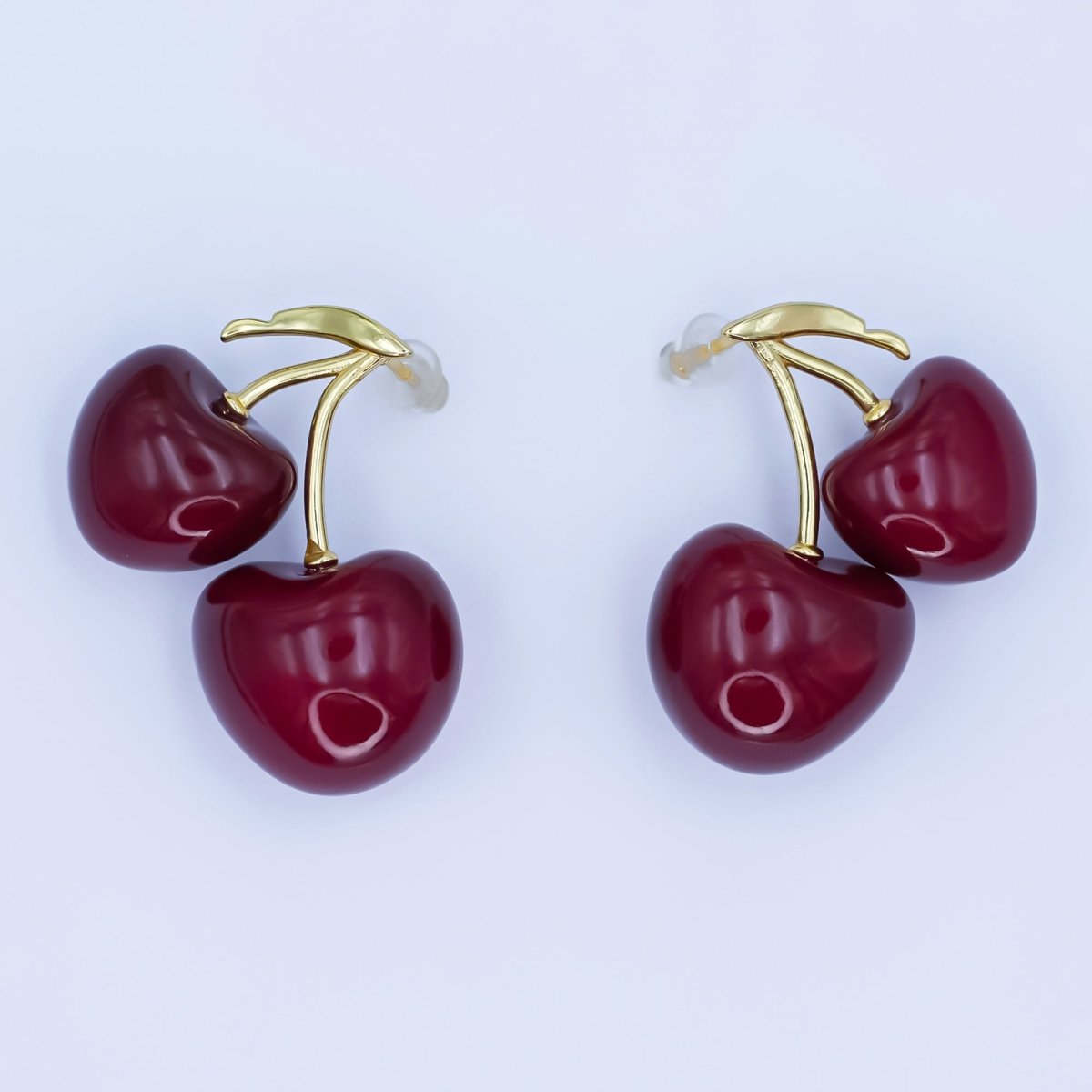 24K Gold Filled Spring Red Cherry Drop Stud Earrings