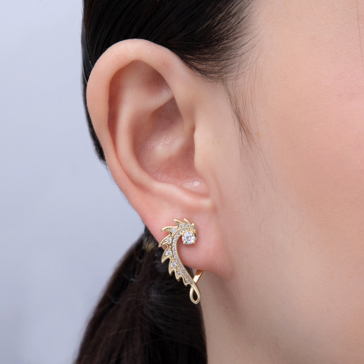 14K Gold Filled 25mm Micro Paved CZ Curved Spiked Hoop Earrings Set