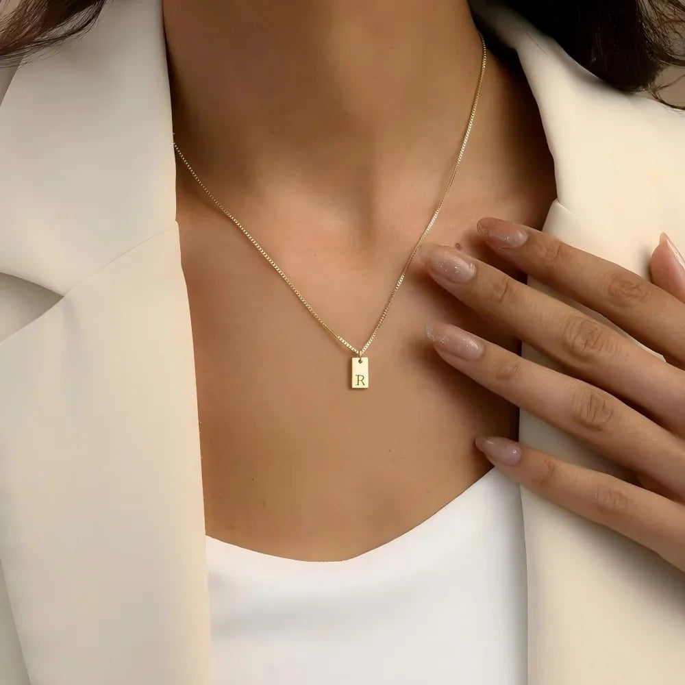 Engraved A-Z Alphabet Charm Necklace Box Chain Stainless Steel Women's Minimalism Jewelry Gift Wholesale