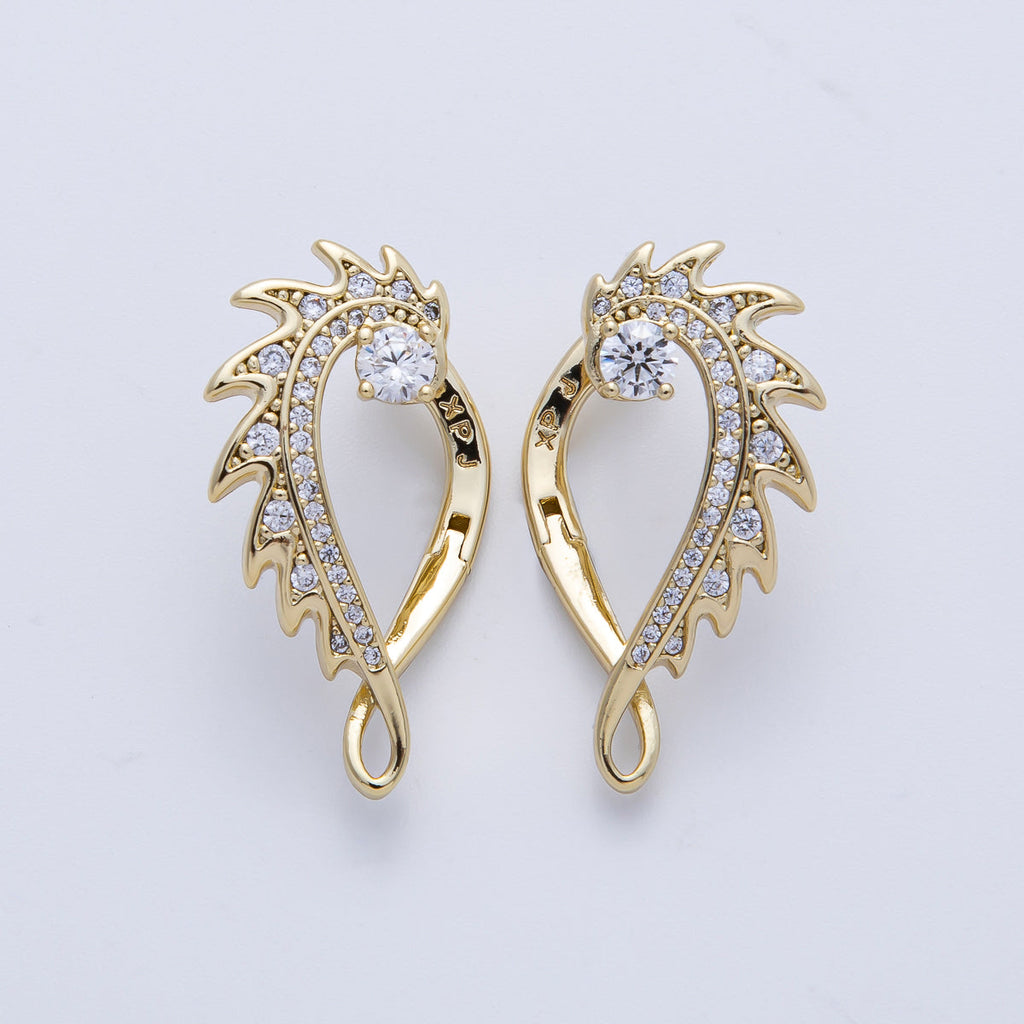 14K Gold Filled 25mm Micro Paved CZ Curved Spiked Hoop Earrings Set