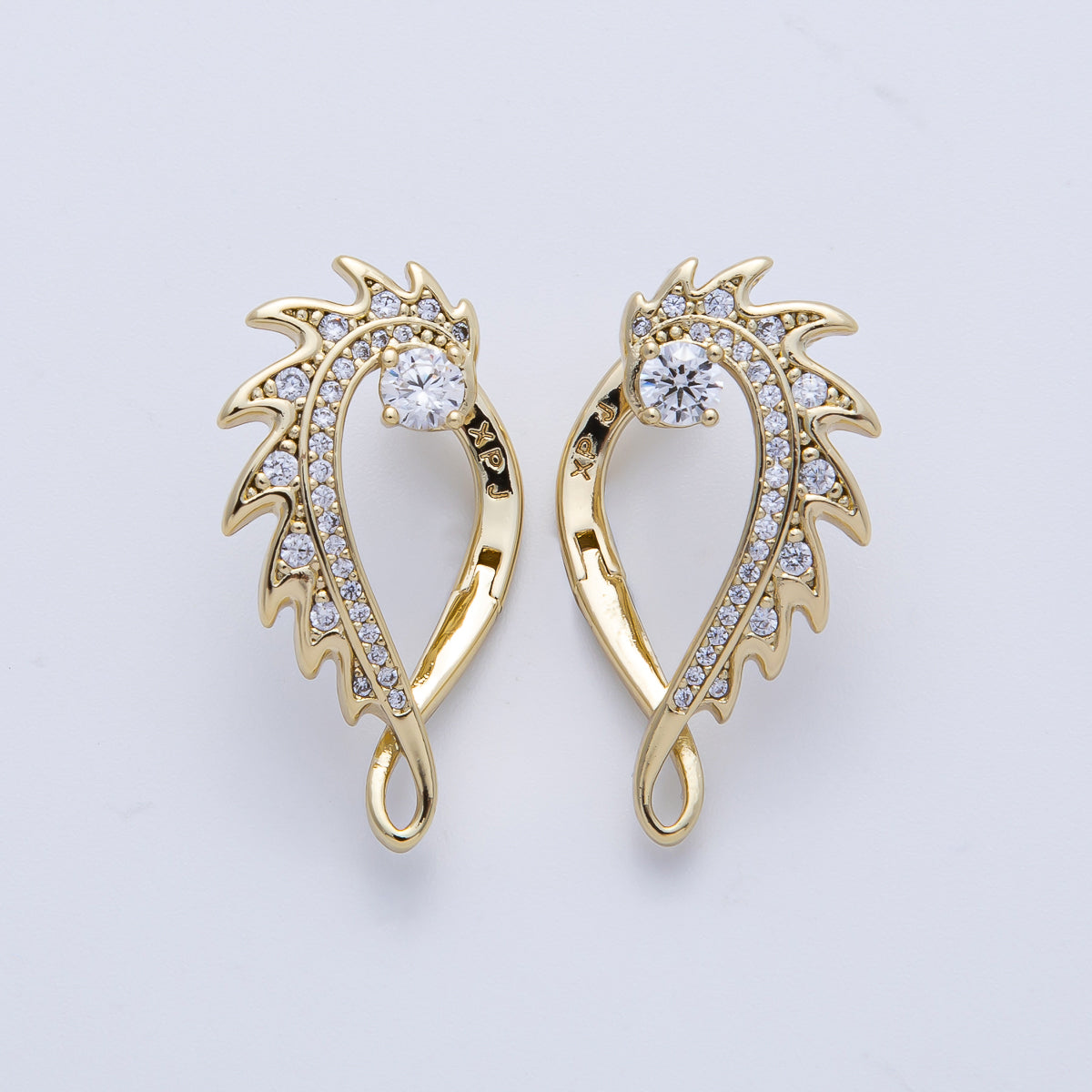 14K Gold Filled 25mm Micro Paved CZ Curved Spiked Hoop Earrings Set