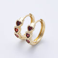14K Gold Filled 16mm Triple Red CZ Heart Cartilage Huggie Earrings